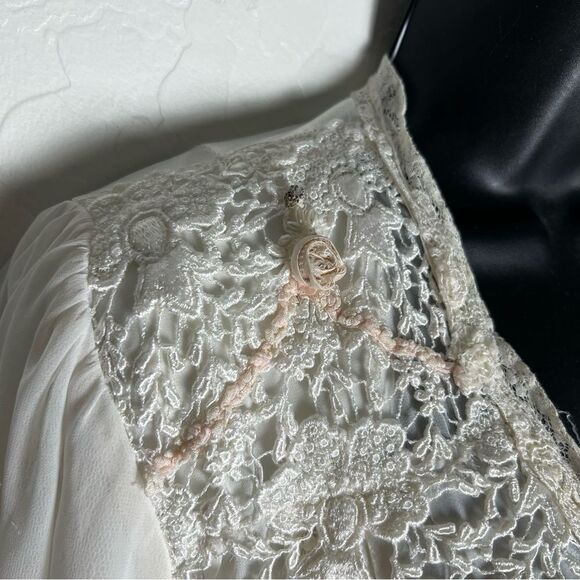 Coquette Victorian Satin Dress Lace Sheer Ruffles Fairy White Tunic Mini Dress - Picture 2 of 9